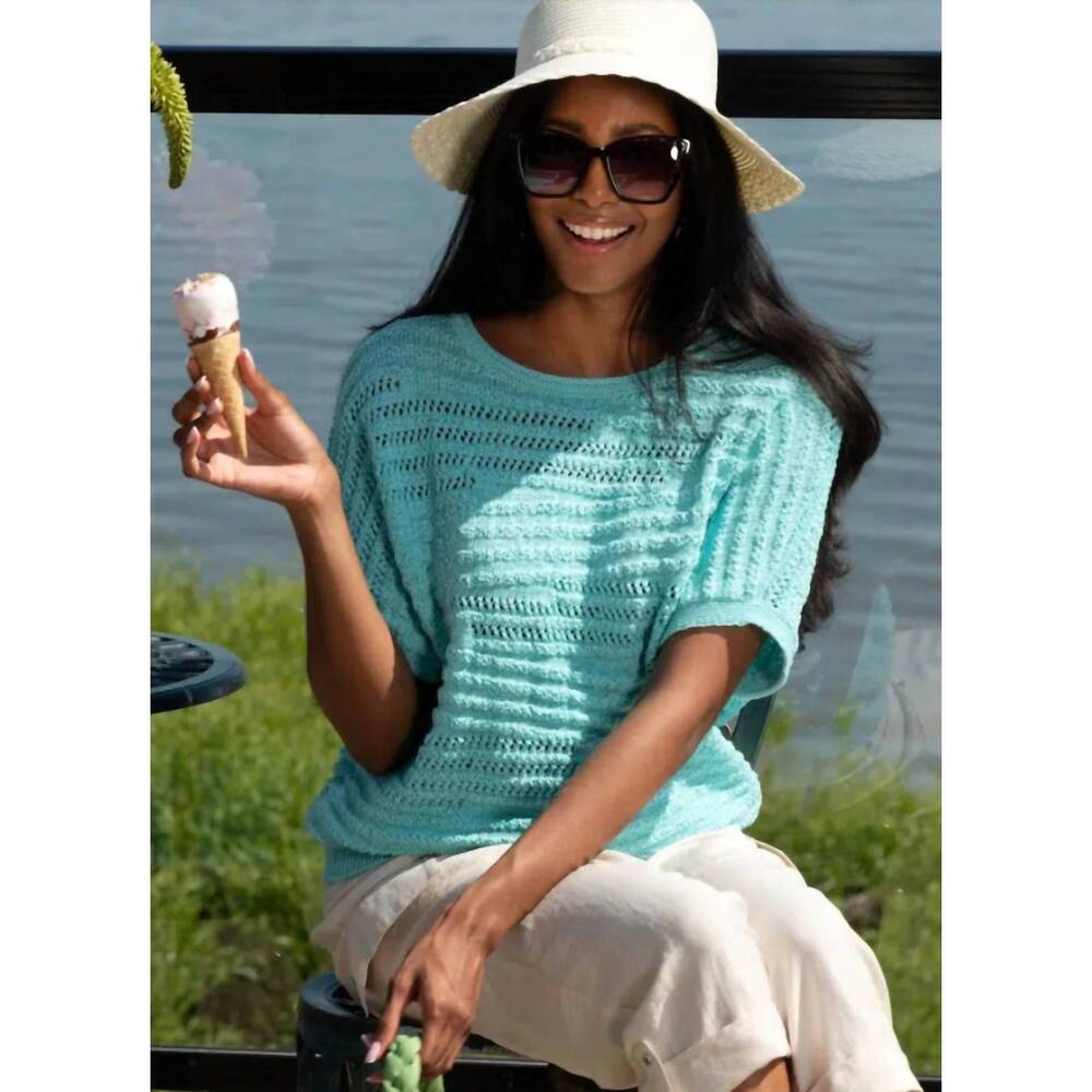 NEW ALISON SHERI round neck knit sweater in aqua